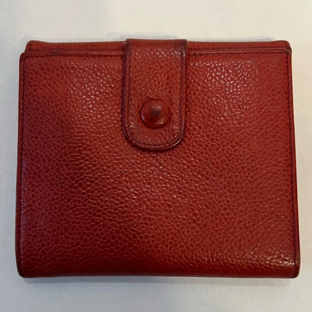 Authentic CHANEL Red Caviar Leather‎ Compact Wallet